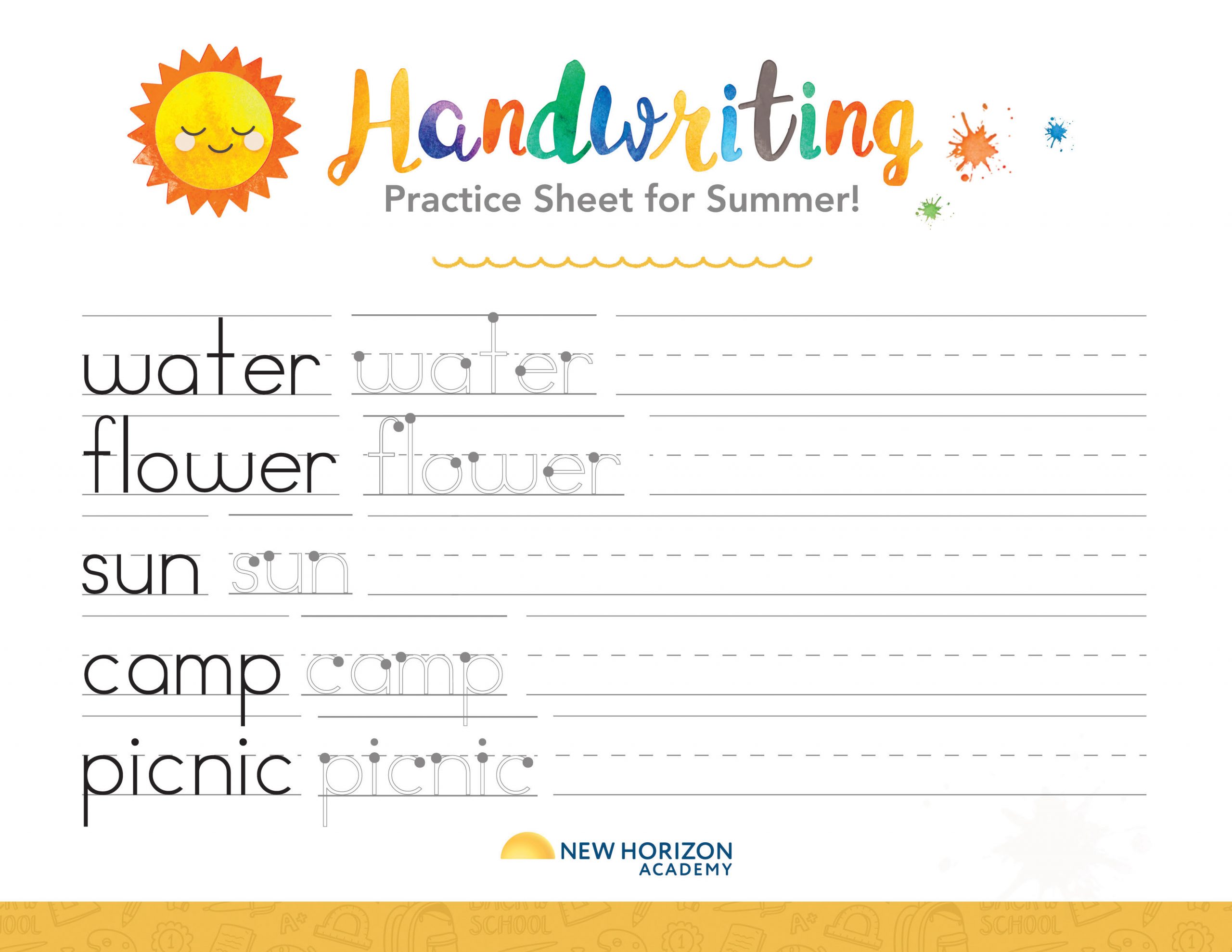 summer handwriting practice 060920 new horizon academy