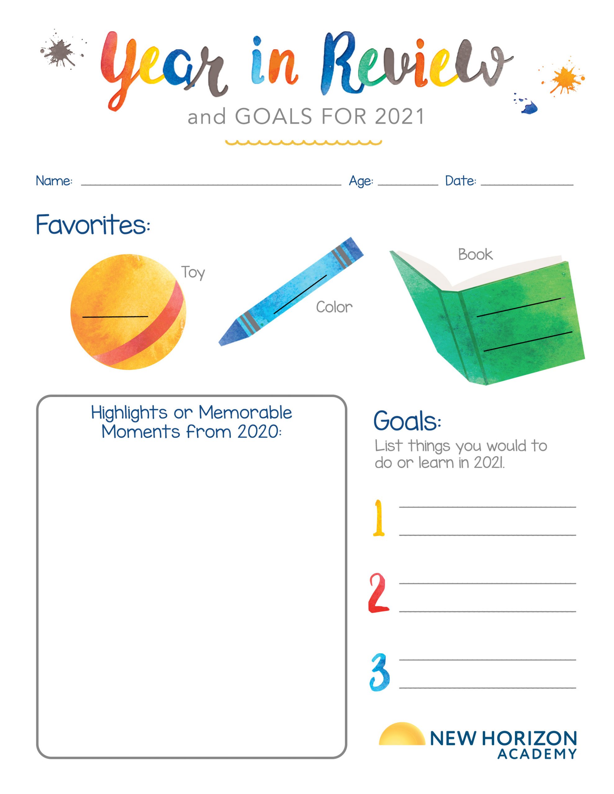 2020 Review and 2021 Goals Worksheet 121720 - New Horizon Academy