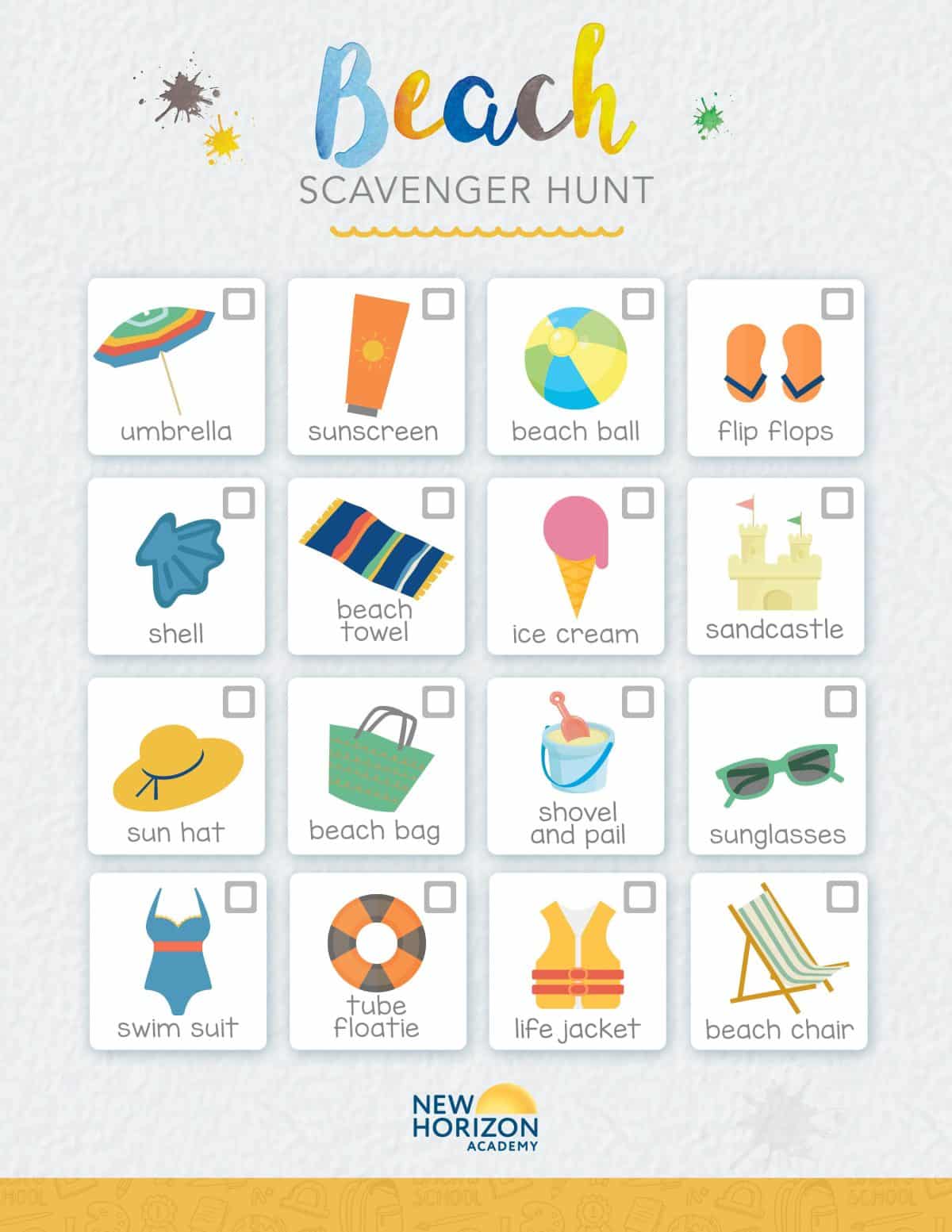 Beach Day Scavenger Hunt - New Horizon Academy