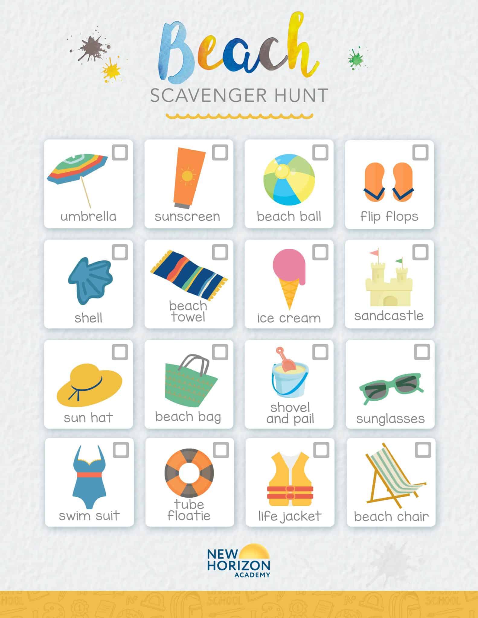 Beach Day Scavenger Hunt - New Horizon Academy