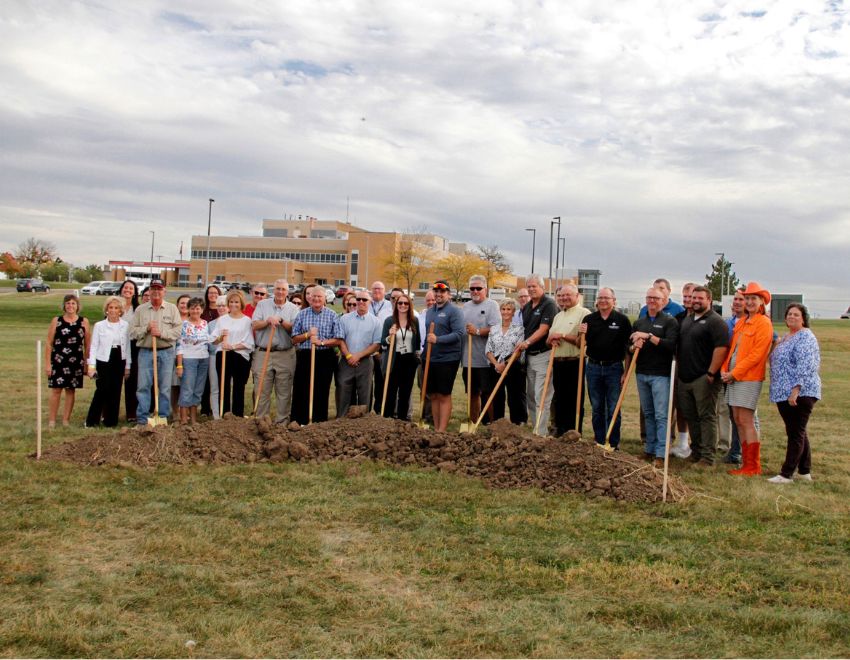 Platteville community members and leaders at groundbreaking event for new New Horizon Academy location in partnership with Southwest Health